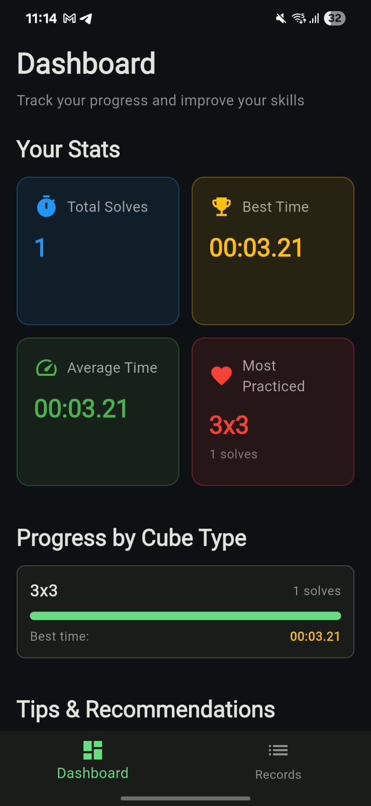 Cube Timer - Dashboard